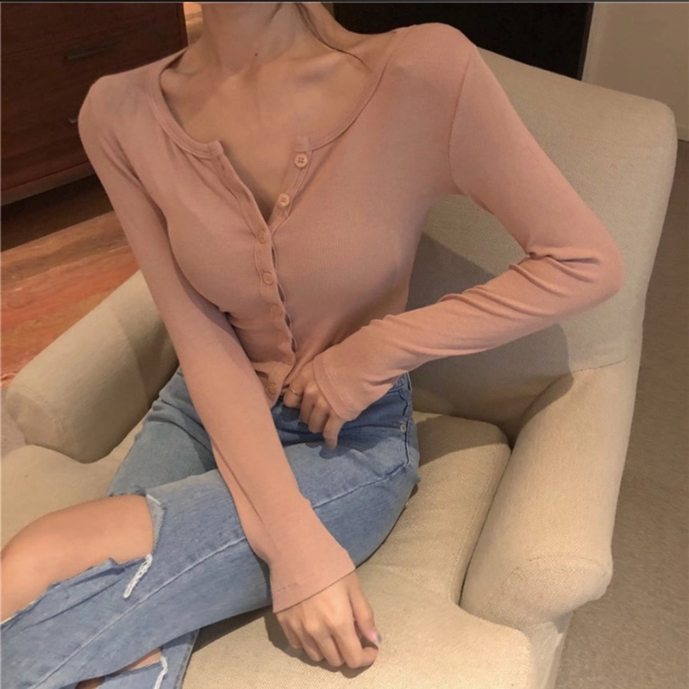 pink henley top -XS